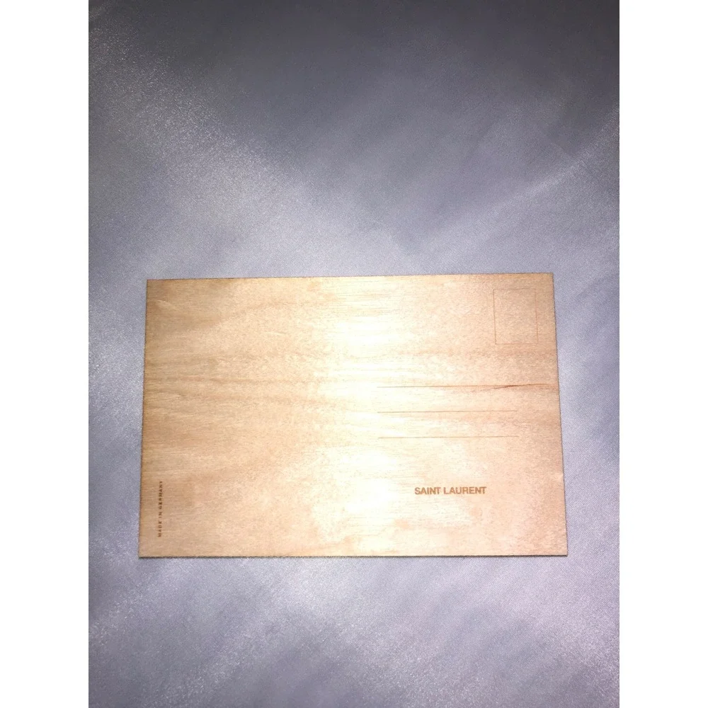 Saint Laurent Wooden Postcard Tan Logo Stationery Made in Germany 732099 YCL05